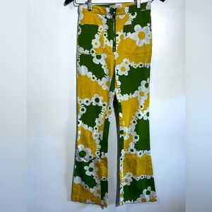 Floral Patterned Pants in Green and Yellow
